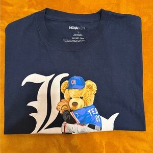 Novamen Men’s Graphic T-Shirt Large Navy Blue Teddy Bear Baseball 100% Cotton